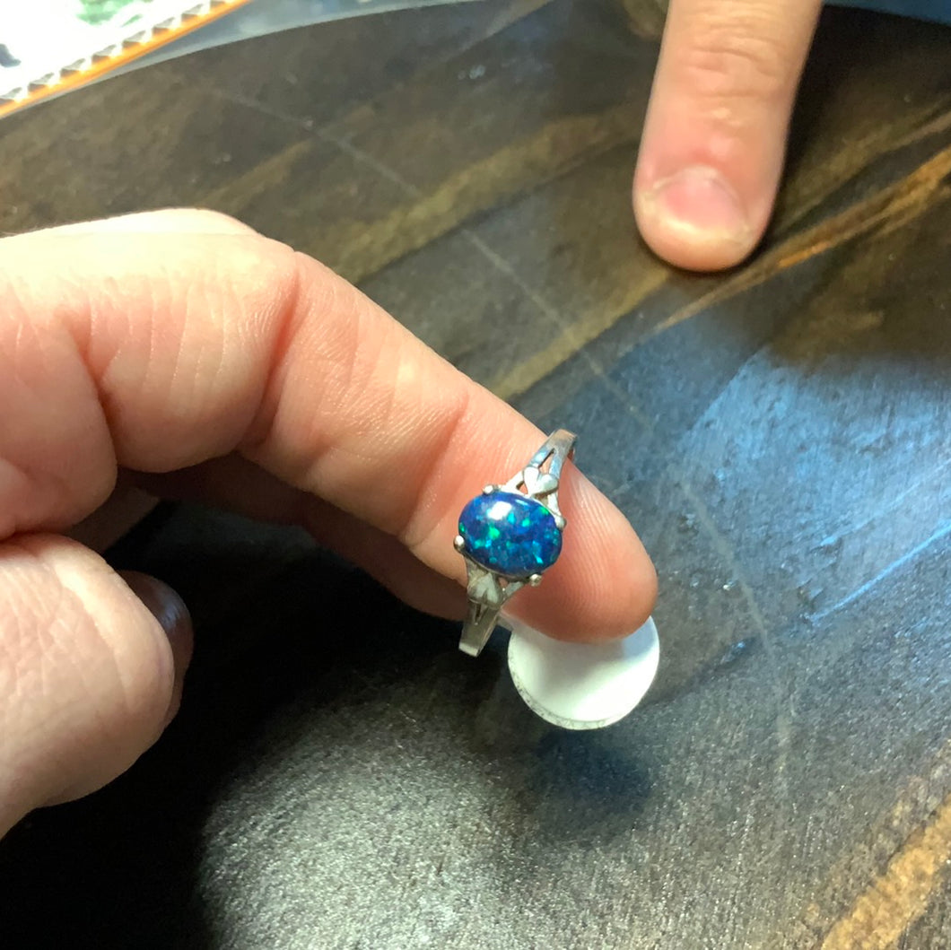 Blue Fire Opal Ring Size 7.5