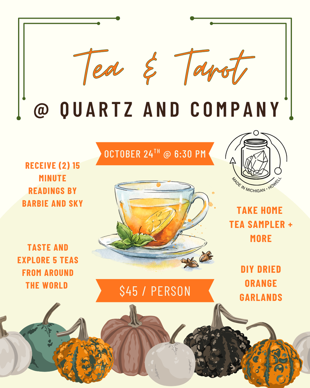 Tea and Tarot, Friday October 24th @ 6:30 pm
